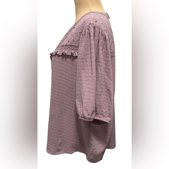 Knox Rose Women’s Size XXL Purple Blouse Eyelet Short Puff Sleeves Button Front. - Picture 5 of 10